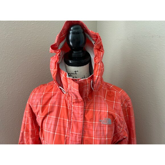 The North Face Hyvent Orange Plaid Windbreaker Rain Jacket Women's Sx L - Picture 2 of 7
